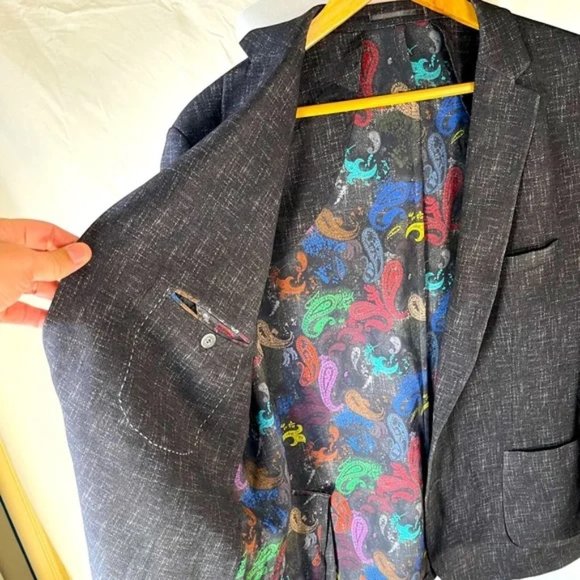 Luchiano Visconti Charcoal Geometric Design Travel Coat - Size 44R - Picture 2 of 7